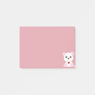 Post-it® Doux ours polaire dessin animé sur or rose