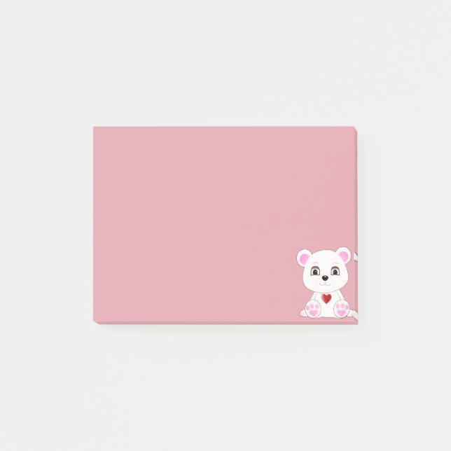 Post-it® Doux ours polaire dessin animé sur or rose (Devant)