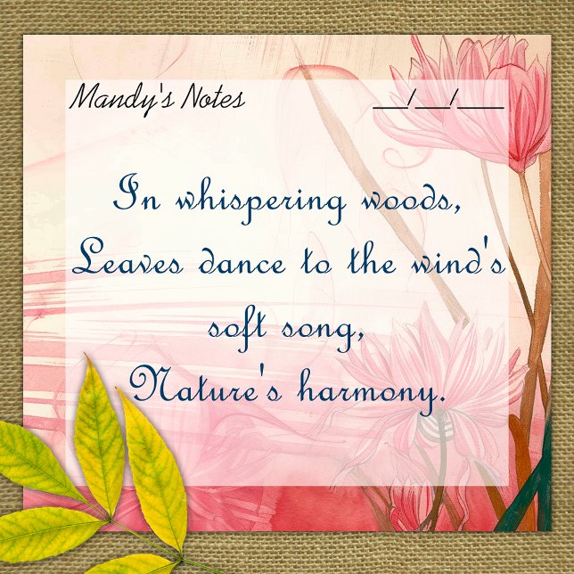 Post-it® Doux rose délicat Floral tendance 3" x 3" (Créateur téléchargé)