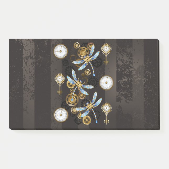 Post-it® Dragonflies de Steampunk sur arrière - plan rayé b (Devant)