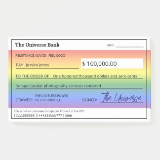 Post-it® Droit d'attraction Rainbow Blank Check