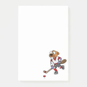 Post-it® Drôle Castor Jouer Cartoon de hockey sur glace