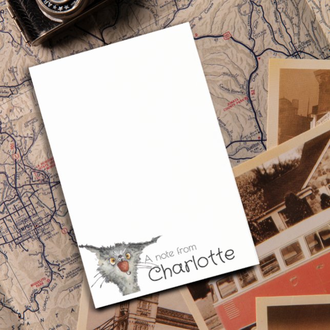 Post-it® Drôle dessin animé gris chat et nom de l'abeille (Créateur téléchargé)