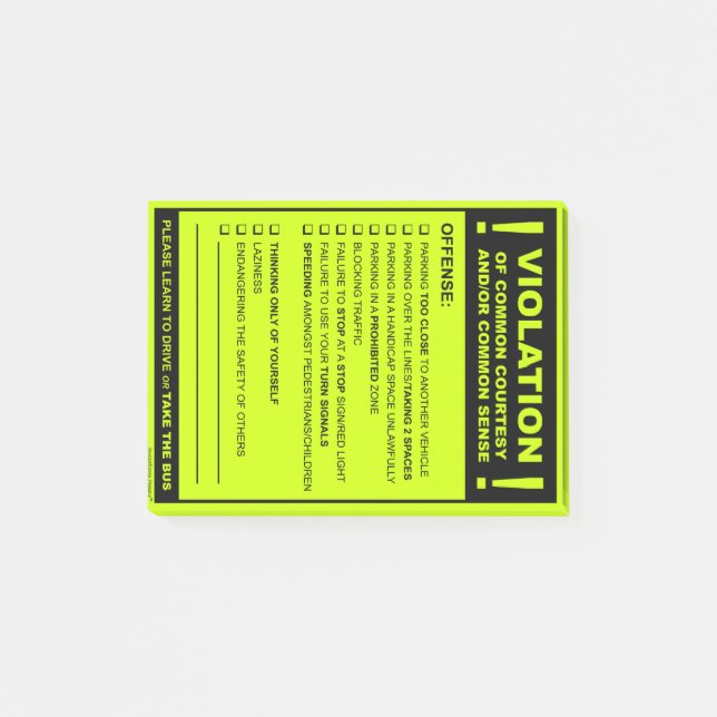 Post-it® Drôle Faux Parking Billet Conduite (Devant)