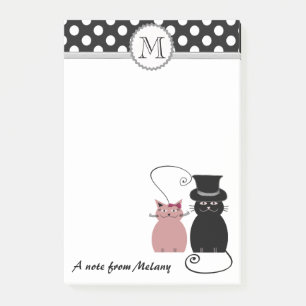 Post-it® Drôle mignon couple de chats pois monogramme