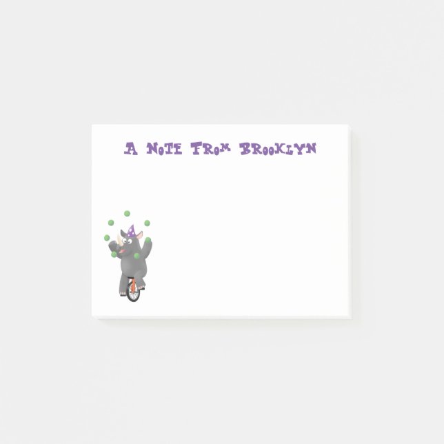 Post-it® Drôle rhinocéros mignon jonglant sur monocycle (Devant)