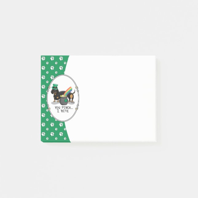 Post-it® Drôle St. Patrick's Day Dachshund (noir & bronzage (Devant)