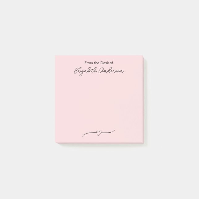 Post-it® Du bureau de rose et noir Nom de script Coeur (Devant)