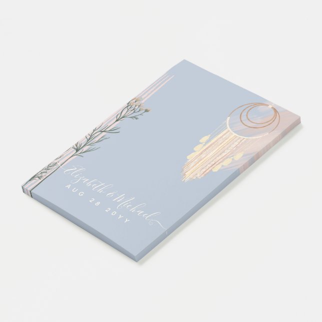 Post-it® Dusty Blue Peach Boho Mariage (Incliné)