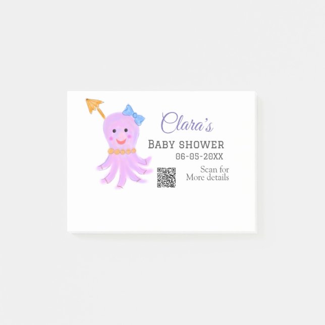 Post-it® Eau bleu violet octopus baby shower mer ani (Devant)