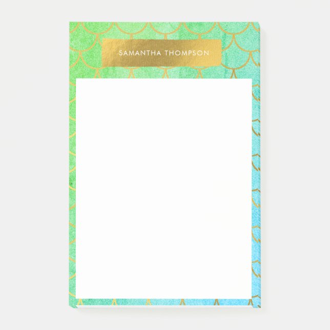 Post-it® Écailles de sirène dorées Paillettes Turquoise Ble (Devant)