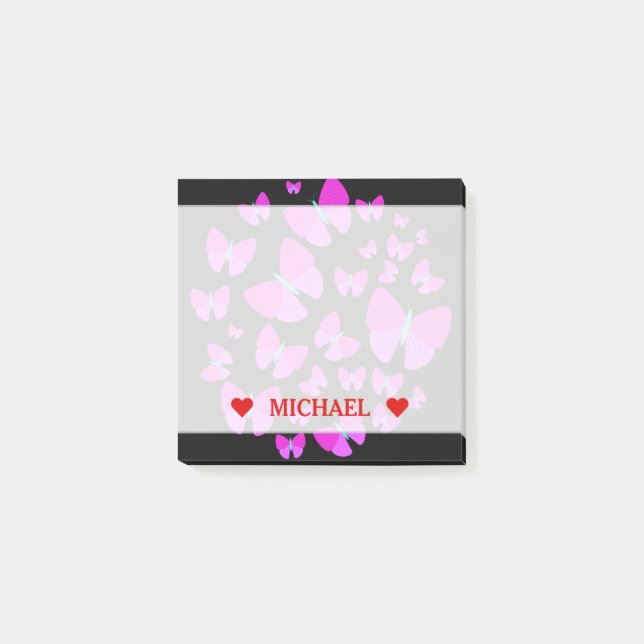 Post-it® Écran de papillons artistiques et nom personnalisé (Devant)