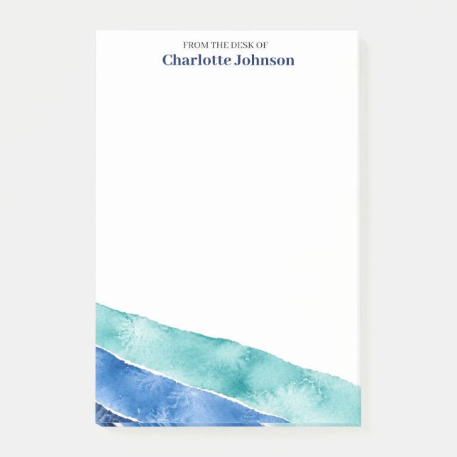 Post-it® Écriture aquarelle personnalisée sur l'océan bleu (Devant)