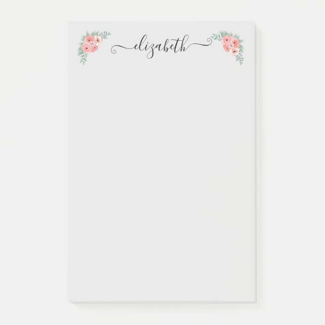 Post-it® Écriture Florale Rose Élégante Personnalisée (Devant)