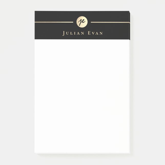 Post-it® Écriture moderne Noir Or Luxe Monogramme (Devant)