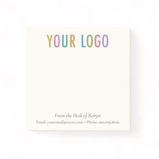 Post-it® Ecru Cream Custom Business Logo Du Bureau de (MISOOK Ecru 3x3 From the Desk of Post it Notes with Logo)