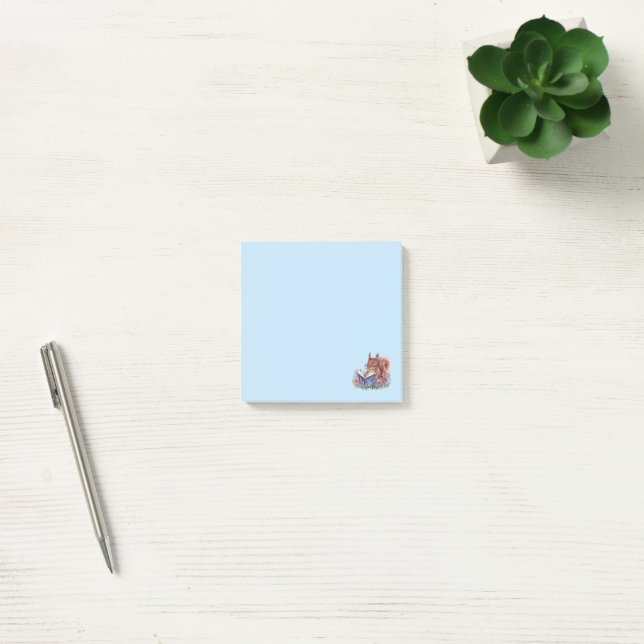 Post-it® Écureuil lisant un livre, blotti dans les fleurs (Bureau)