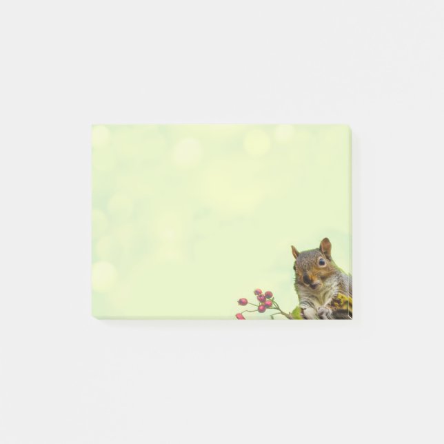 Post-it® Écureuil sauvage mignon sur fond vert citron (Devant)