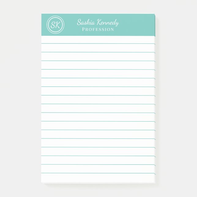 Post-it® Élégant Aqua Professionnel Monogramme Entreprise (Devant)