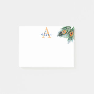 Post-it® Elégant aquarelle Peacock Pluvier Monogramme
