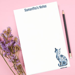 Post-it® Élégant bleu floral en porcelaine Chat, mignon ani