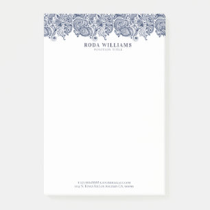 Post-it® Elégant bleu marine orné floral paisley dentelle