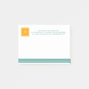 Post-it® Élégant blues Turquoise blanc rayé Monogramme B &