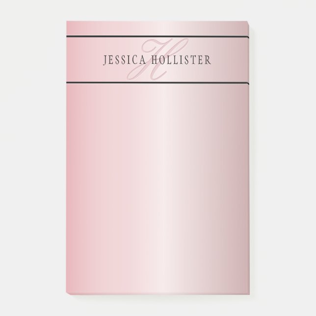 Post-it® Elégant Blush Faux Rose Gold | Nom et initiales (Devant)