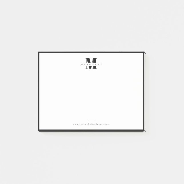 Post-it® Elégant Bordure noire Gras Simple Nom Monogramme (Devant)