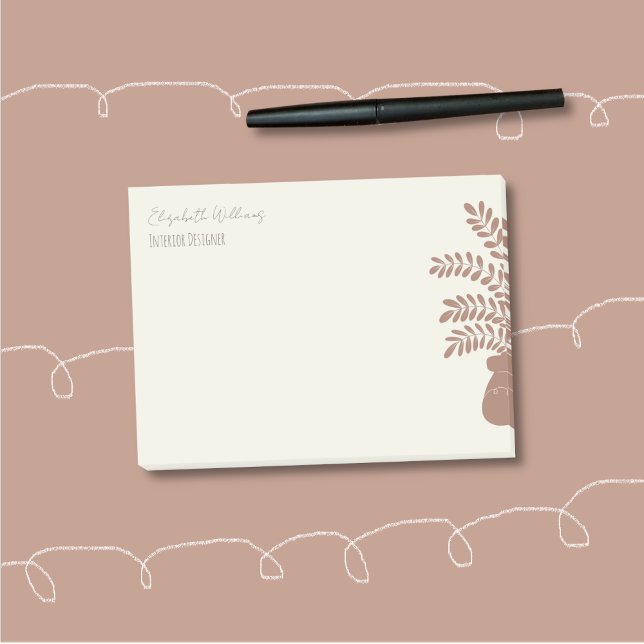Post-it® Elegant Botanical Personalized Post-It Notes (Elegant botanical personalized sticky notes with the brown half silhouette of a house plant . )