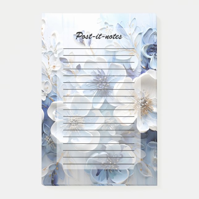 Post-it® Élégant Botanique Floral Bleu Blanc Moderne (Devant)