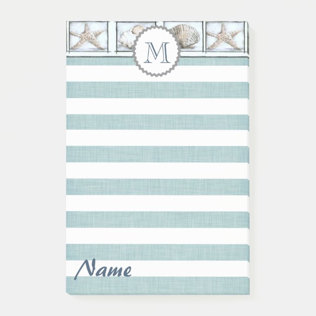 Post-it® Elégant chic coquillages d'été rayures monogramme (Devant)