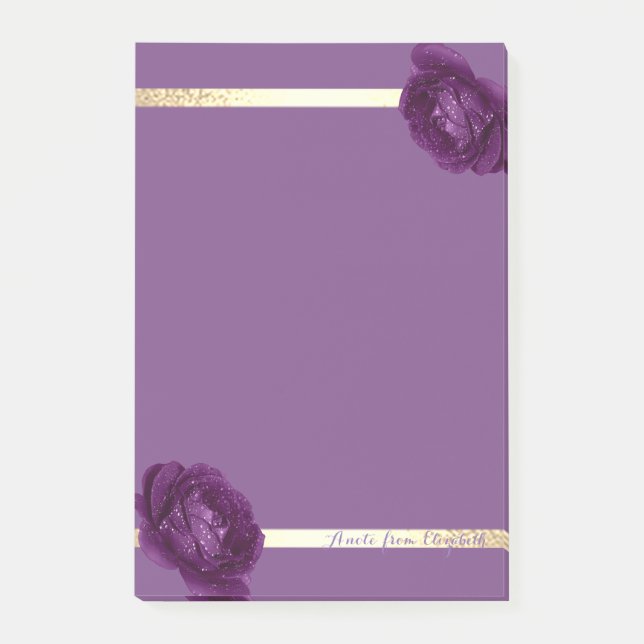 Post-it® Élégant  Chic Fille Doré Rayures,Violet ,Roses (Devant)