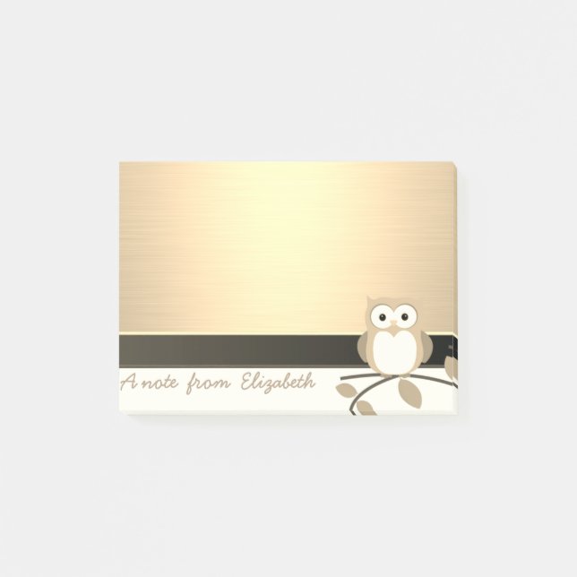Post-it® Élégant Chic  Fille Stylée ,Faux Or, Hibou (Devant)