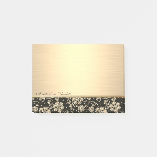 Post-it® Élégant Chic Fille Stylée , Fleurs Dorées (Devant)