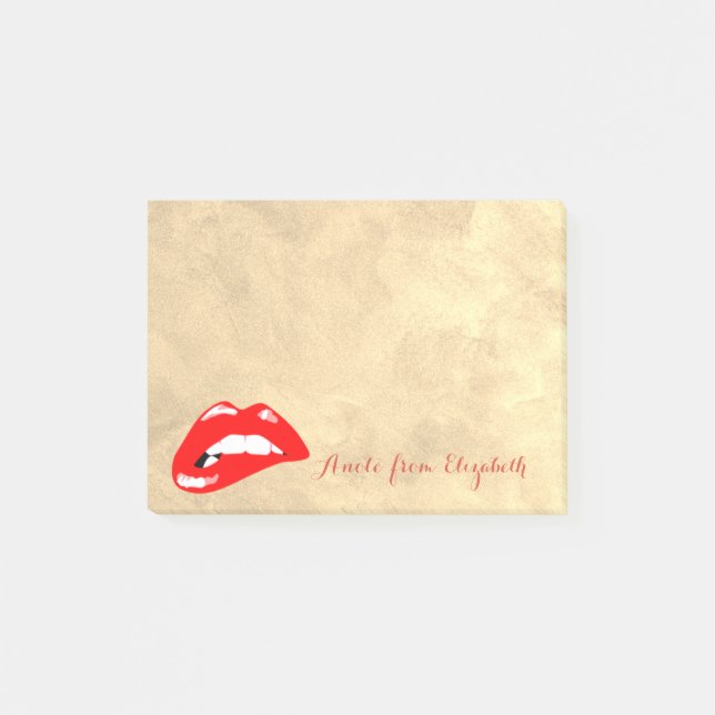 Post-it® Élégant Chic  Fille Stylée , Or, Lèvres Rouges (Devant)