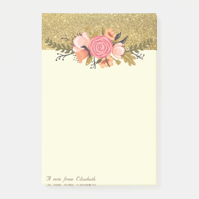 Post-it® Élégant Chic, Paillettes Dorées, Fleurs (Devant)