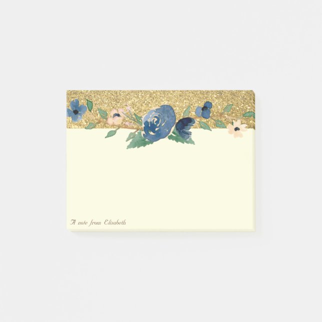 Post-it® Élégant Chic, Paillettes Dorées, Floral (Devant)