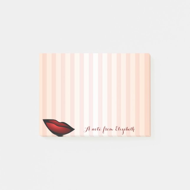 Post-it® Élégant Chic Rayé Féminin Stylé, Lèvres Rouges (Devant)