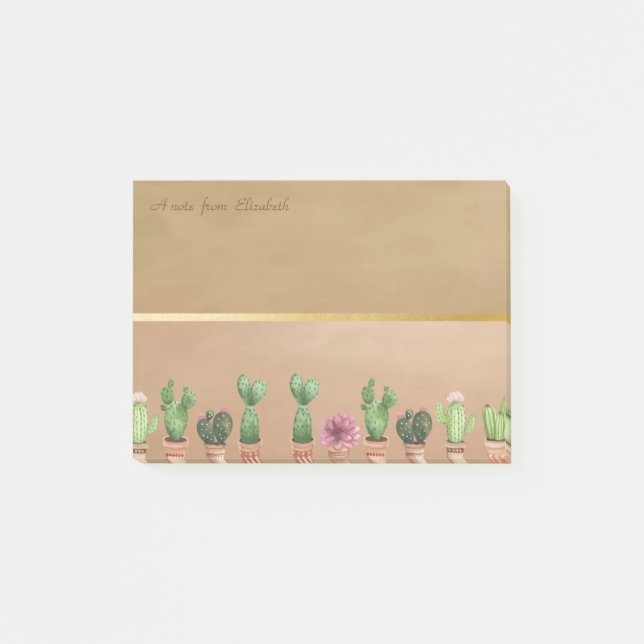 Post-it® Élégant Chic Rayure Dorée,Cactus Aquarelle (Devant)