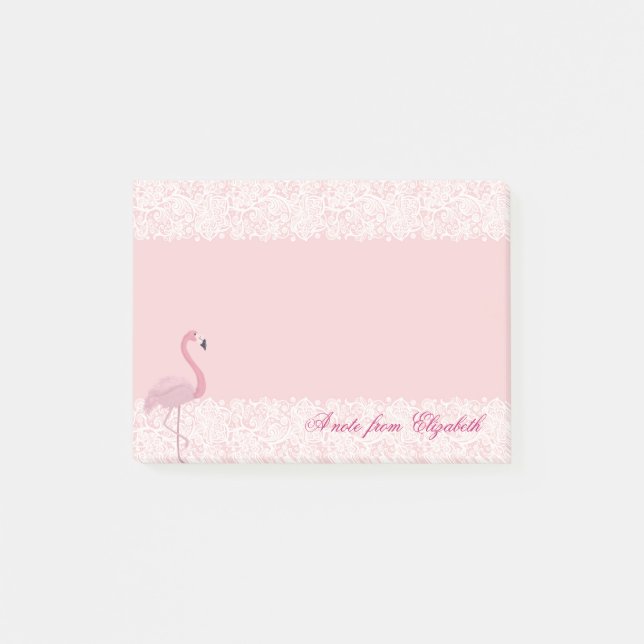 Post-it® Élégant Chic Stylish Girly, Dentelle, Flamant rose (Devant)