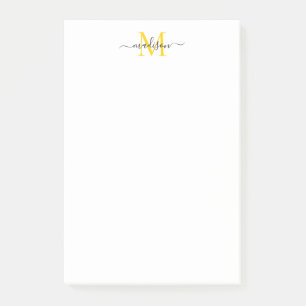 Post-it® Élégant Design Moderne Script Monogramme Noir Jaun