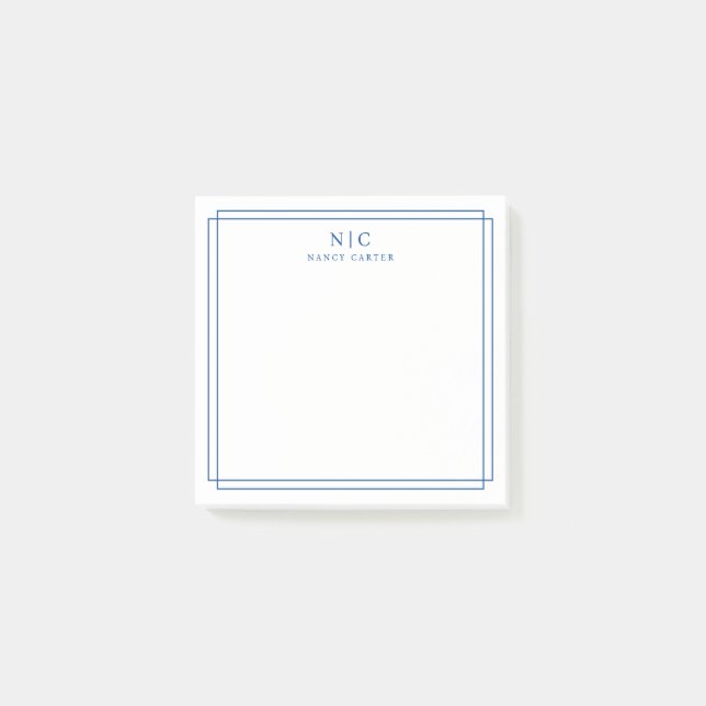 Post-it® Élégant Deux Monogramme Bleu Marine Bordure Géomét (Devant)