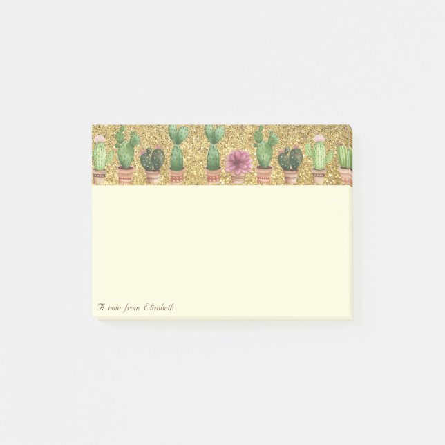 Post-it® Élégant et stylé, paillettes dorées, cactus (Devant)