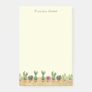 Post-it® Élégant et stylé, paillettes dorées, fleurs cactus