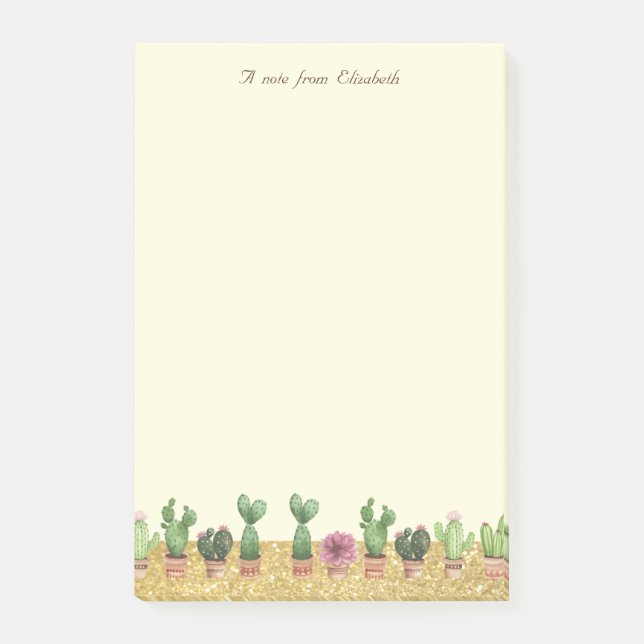 Post-it® Élégant et stylé, paillettes dorées, fleurs cactus (Devant)