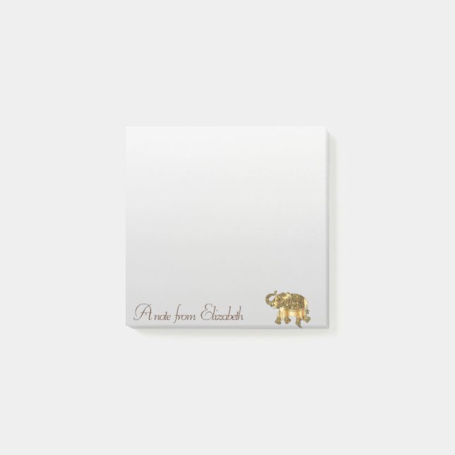 Post-it® Élégant Féminin de Style, Éléphant Paisley Or (Devant)