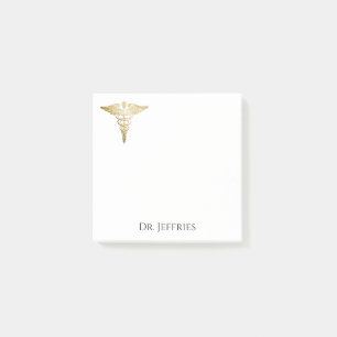 Post-it® Elégant Gold Caduceus Docteur Monogramme Nom