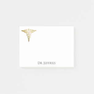 Post-it® Elégant Gold Caduceus Docteur Monogramme Nom 4x3