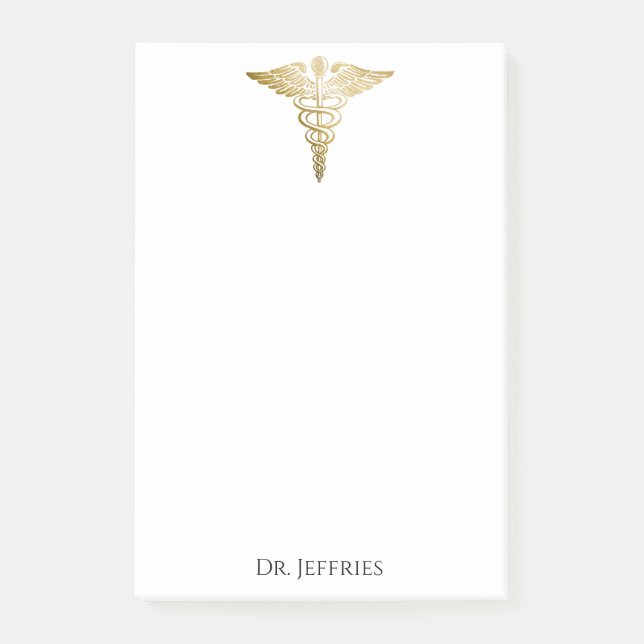 Post-it® Elégant Gold Caduceus Docteur Monogramme Nom 4x6 (Devant)